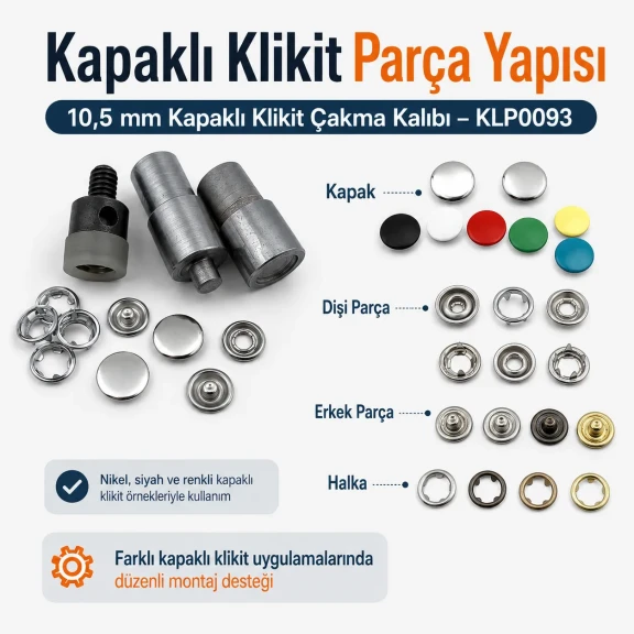 10,5 mm kapaklı klikıt çakma kalıbı, bebek ve çocuk giyimi için montaj aparatı