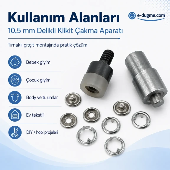 10.5mm Delikli Klikit Çıtçıt Çakma Aparatı - Tırnaklı Çıtçıt Montaj Aparatı KLP0094