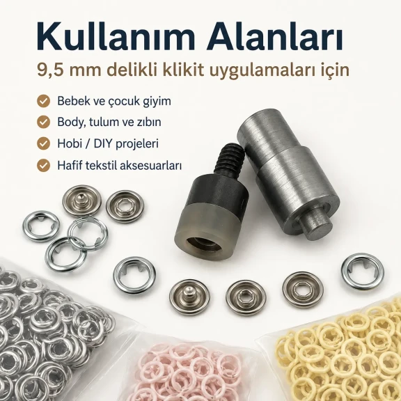 9,5 mm Çıtçıt Klikıt Çakma Aparatı - Delikli Klikıt Montaj Kalıbı KLP0095, tekstil ve deri projeleri için yüksek