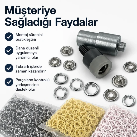 9,5 mm Çıtçıt Klikıt Çakma Aparatı - Delikli Klikıt Montaj Kalıbı KLP0095, tekstil ve deri projeleri için yüksek