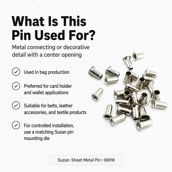 Suzan Saç Pim 4 mm İç Çap - Boru Yüksekliği 6,5 mm 1000 Adet B0018, deri ve kumaş aksesuarlar için ideal metal bağlantı