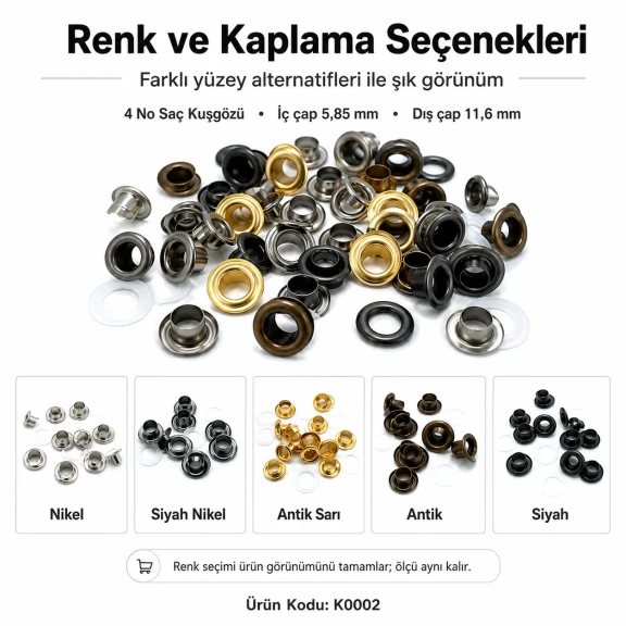 4 No Saç Kuşgözü 6 mm Plastik veya Metal Pul Seçenekli 250 Adet/Paket - Dayanıklı ve Estetik Çözüm