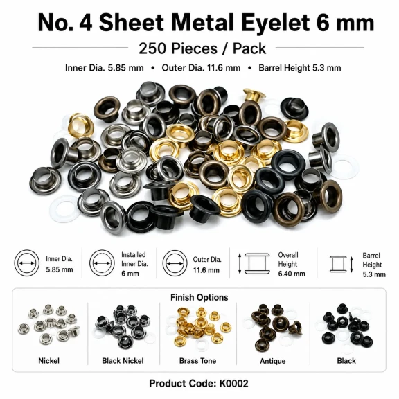 4 No Saç Kuşgözü 6 mm Plastik veya Metal Pul Seçenekli 250 Adet/Paket - Dayanıklı ve Estetik Çözüm