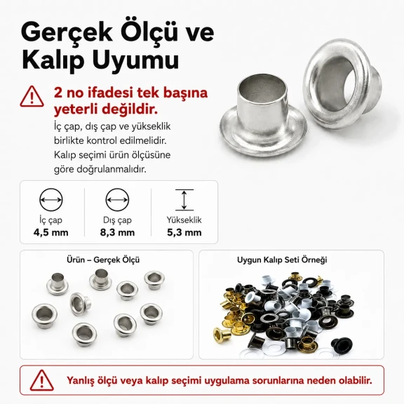 2 No Saç Kuşgözü 4,5 mm İç Çap Plastik veya Metal Pul Seçenekli 250 Adet/Paket - Kaliteli ve dayanıklı kuşgözü, çanta ve