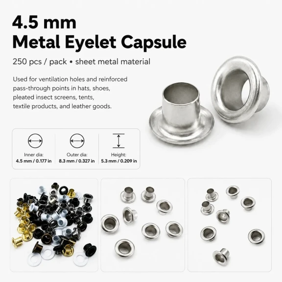 2 No Saç Kuşgözü 4,5 mm İç Çap Plastik veya Metal Pul Seçenekli 250 Adet/Paket - Kaliteli ve dayanıklı kuşgözü, çanta ve
