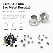 2 No Saç Kuşgözü 4,5 mm İç Çap Plastik veya Metal Pul Seçenekli 250 Adet/Paket K0003