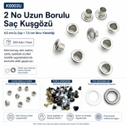 2 No Uzun Borulu Saç Kuşgözü 4,5 mm İç Çap Pul Seçenekli 250 Adet/Paket K0003U