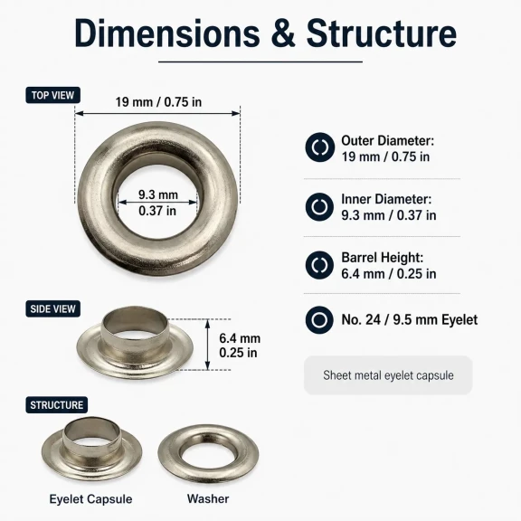 No 24 Kuşgözü Kapsül 9,5 mm Saç Metal 250 Adet/Paket - Estetik ve dayanıklılık sunan zamak kuşgözü