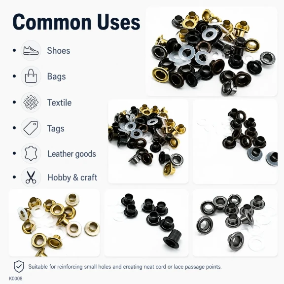 Sheet Metal Eyelet 5.3 mm / 0.209 in Inner Diameter with Washer Options for Textile and Leather Applications