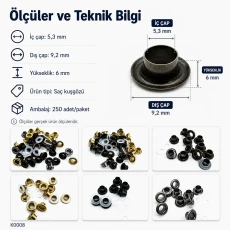 3 No Saç Kuşgözü 5 mm İç Çap Pul Seçenekli 250 Adet/Paket K0008