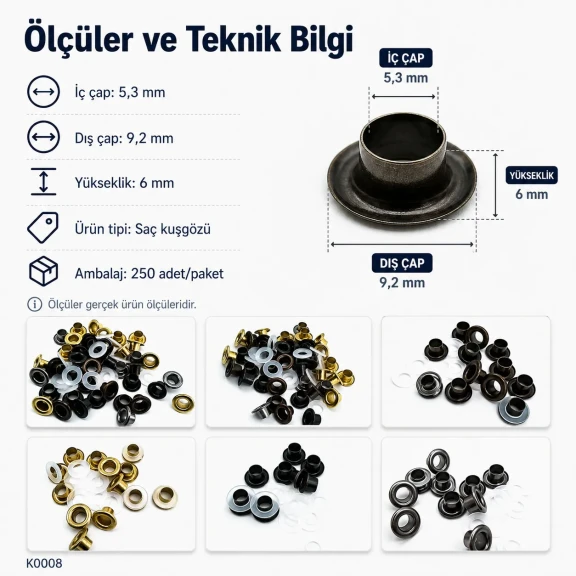 Sheet Metal Eyelet 5.3 mm / 0.209 in Inner Diameter with Washer Options for Textile and Leather Applications