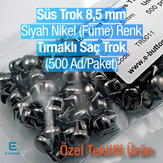 Süs Trok 8.5 mm Siyah Nikel Renk Tırnaklı Saç Trok (500 Ad/Paket) TR0011PK