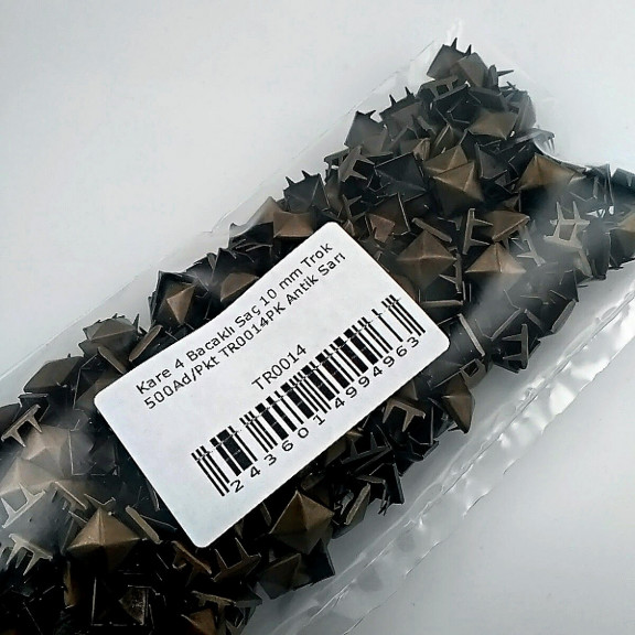 Prong Stud 10 mm Four Legged Pyramid Patterned Antique Yellow Metal Trok (500 pcs / Package) TR0014PKA