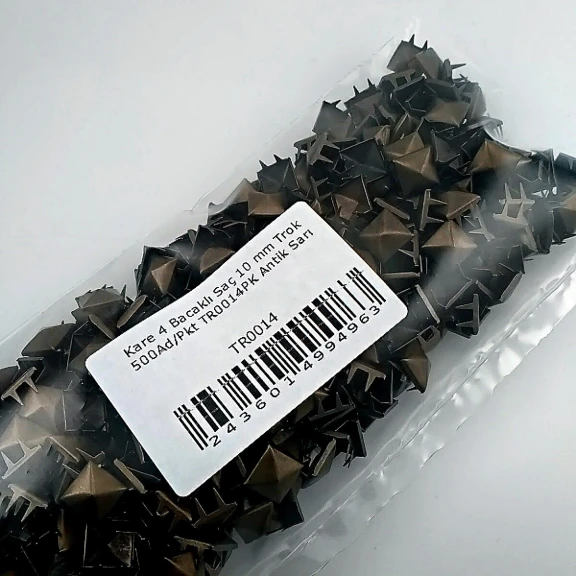 Süs Trok 10 mm Antik Sarı Renk Piramit Tırnaklı Saç Trok (500 Ad/Paket) TR0014PKA