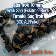 Süs Trok 10 mm Antik Sarı Renk Piramit Tırnaklı Saç Trok (500 Ad/Paket) TR0014PKA Süs Trok 10 mm Antik Sarı Renk Piramit Tırnaklı Saç Trok (500 Ad/Paket) TR0014PKA