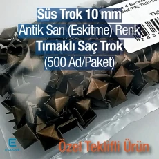 Süs Trok 10 mm Antik Sarı Renk Piramit Tırnaklı Saç Trok (500 Ad/Paket) TR0014PKA