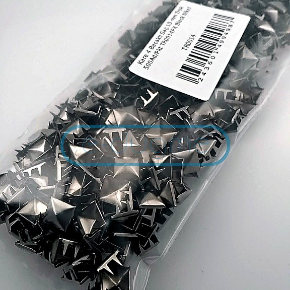 Süs Trok 10 mm Siyah Nikel Renk Piramit Tırnaklı Saç Trok (500 Ad/Paket) TR0014PKB