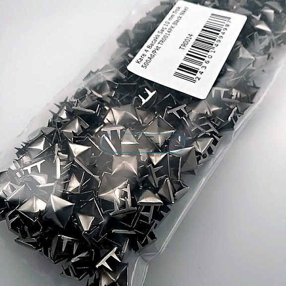 Prong Stud 10 mm Four Legged Pyramid Patterned Black Nickel Metal Trok (500 pcs / Package) TR0014PKB