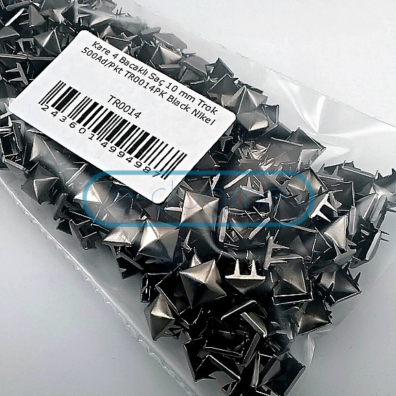 Süs Trok 10 mm Siyah Nikel Renk Piramit Tırnaklı Saç Trok (500 Ad/Paket) TR0014PKB