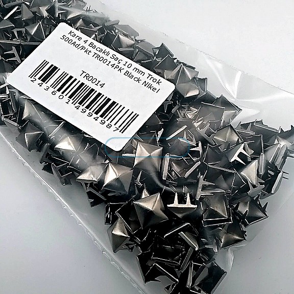 Prong Stud 10 mm Four Legged Pyramid Patterned Black Nickel Metal Trok (500 pcs / Package) TR0014PKB