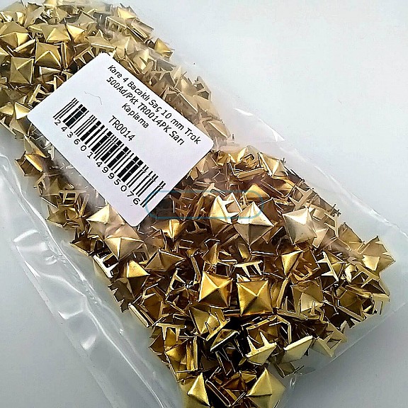 Prong Stud 10 mm Four Legged Pyramid Patterned Yellow Metal Trok (500 pcs / Package) TR0014PKS