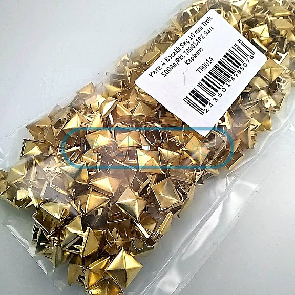 Prong Stud 10 mm Four Legged Pyramid Patterned Yellow Metal Trok (500 pcs / Package) TR0014PKS