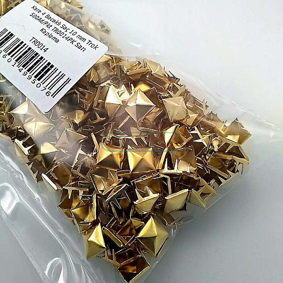 Prong Stud 10 mm Four Legged Pyramid Patterned Yellow Metal Trok (500 pcs / Package) TR0014PKS