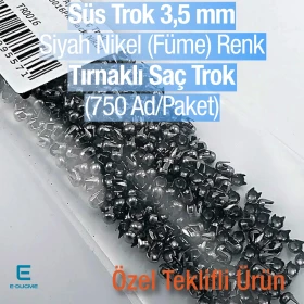 Süs Trok 3,5 mm Siyah Nikel Renk Tırnaklı Saç Trok (750 Ad/Paket) TR0016PKB