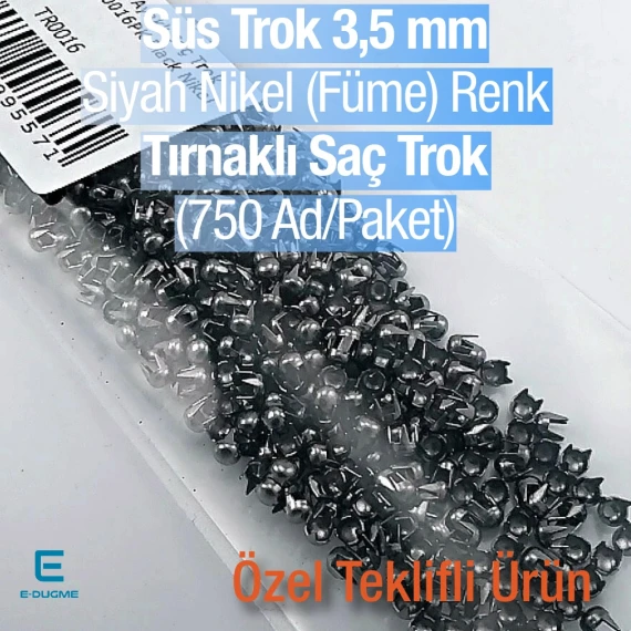 Süs Trok 3,5 mm Siyah Nikel Renk Tırnaklı Saç Trok (750 Ad/Paket) TR0016PKB