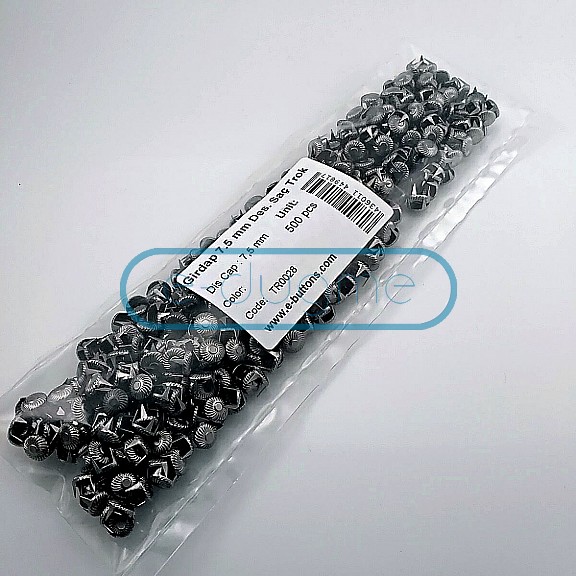Süs Trok 7.5 mm Siyah Nikel Renk Girdap Desenli Tırnaklı Saç Trok (500 Ad/Paket) TR0028PK