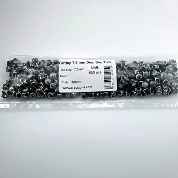 Süs Trok 7.5 mm Siyah Nikel Renk Girdap Desenli Tırnaklı Saç Trok (500 Ad/Paket) TR0028PK