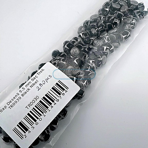 Prong Stud 9.5 mm Swirl Pattern Six Legged Metal Trok Black Nickel (290 pcs / Package) TR0030PKB