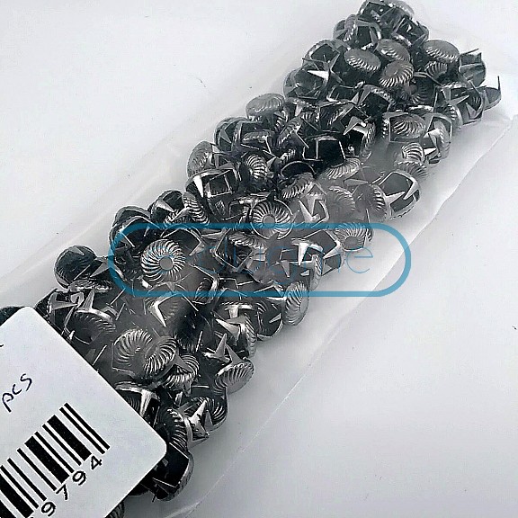 Prong Stud 9.5 mm Swirl Pattern Six Legged Metal Trok Black Nickel (290 pcs / Package) TR0030PKB