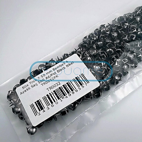 Süs Trok 7,5 mm Siyah Nikel Renk Tırnaklı Saç Trok (500 Ad/Paket) TR0032PKB