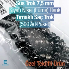 Süs Trok 7,5 mm Siyah Nikel Renk Tırnaklı Saç Trok (500 Ad/Paket) TR0032PKB