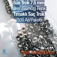 Süs Trok 7,5 mm Nikel Renk Tırnaklı Saç Trok (500 Ad/Paket) TR0032PKN