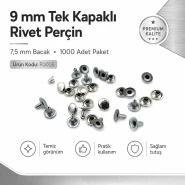 9 mm Kapak / 7,5 mm Bacak Saç Malzeme Tek Kapaklı Rivet Perçin – 1000 Adet R0005