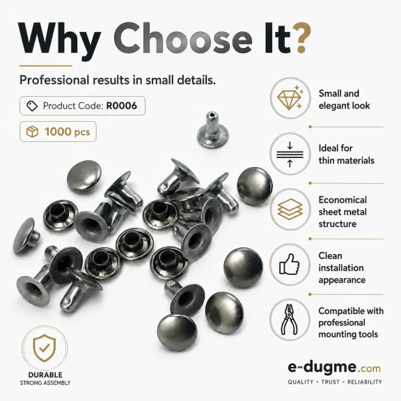 0 Rivet 6 mm Kapak - 1000 Adet R0006, 6-6,5 mm Bacak Saç Malzeme Perçin