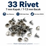 33 Rivet 7 mm Kapak / 7-7,5 mm Bacak Saç Malzeme Perçin – 1000 Adet R00033