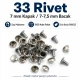 33 Rivet 7 mm Kapak - 7-7,5 mm Bacak Saç Malzeme Perçin - 1000 Adet R00033, metal perçin, çanta, kemer, mont için ideal