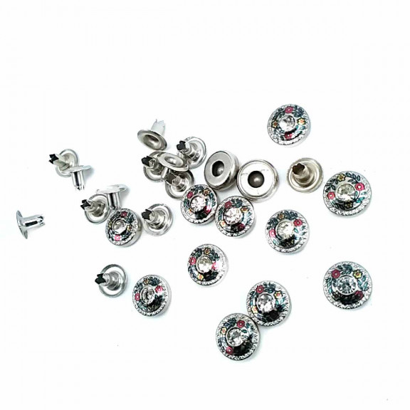 Rhinestone Flowers Patterned Rivet 10 mm 16 L (250 pcs / Package) R0030