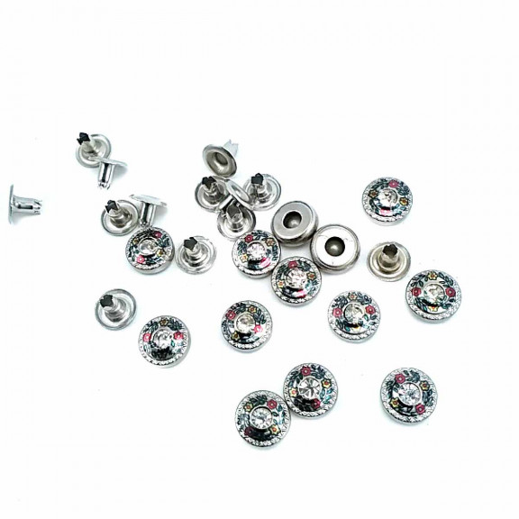 Rhinestone Flowers Patterned Rivet 10 mm 16 L (250 pcs / Package) R0030
