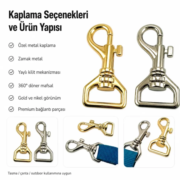 2,5 cm özel kaplamalı premium gemici tasma kancası, dayanıklı metal alaşım ve ergonomik döner yapısı ile kayış ve iplerde