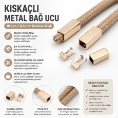 Kolay Uygulanabilir Şık Kıskaçlı Metal Bağ Ucu 18 mm / 4,5 mm Kordon Girişli GM0005