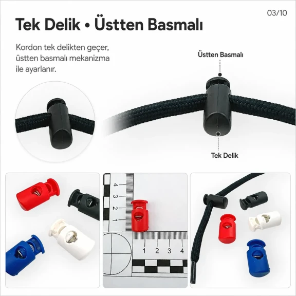 Tek Delikli Plastik Stoper 7 mm Delik Çaplı Üstten Basmalı H005010