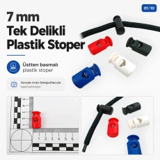 Tek Delikli Plastik Stoper 7 mm Kordon Girişli Üstten Basmalı H005010