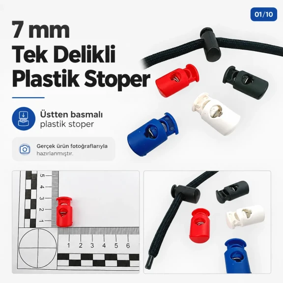 Tek Delikli Plastik Stoper 7 mm Delik Çaplı Üstten Basmalı H005010
