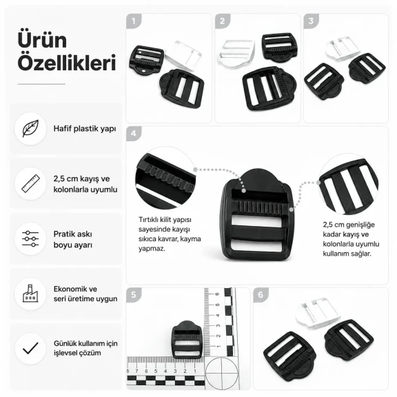2,5 cm plastik merdiven toka askı ayar tokası çanta ve tekstil aksesuarı