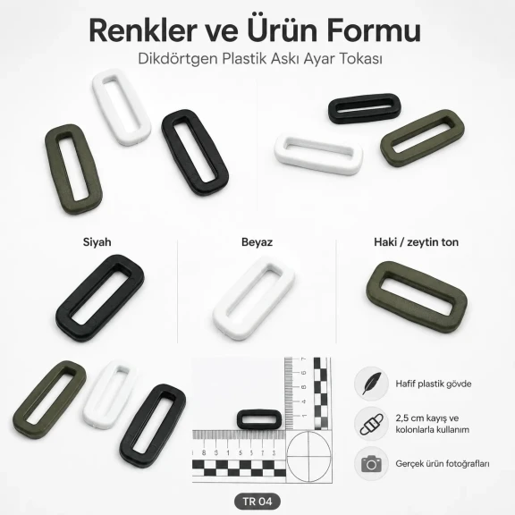 Askı Ayar Tokası 2,5 cm Siyah Plastik Dikdörtgen Toka - Çanta, kemer ve aksesuar projeleri için ideal çözüm