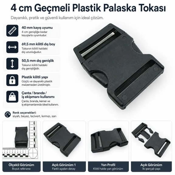 4 cm / 1.57 in Snap Bandolier Buckle - Durable Plastic Buckle for Bags and Accessories